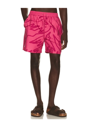 By Parra Birds Fly Free Swim Shorts in Fuchsia. Size S. Also in M, L, XL/1X, XXL/2X.