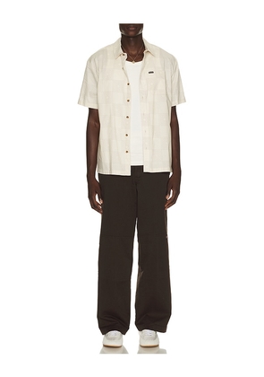 Brixton Cru Print Short Sleeve Shirt in White & Geo Checker in Cream. Size S. Also in L, M, XL/1X.
