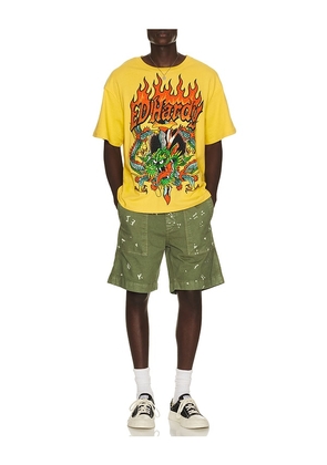 Ed Hardy Dragons Boxy Rhinestone Tee in Mustard. Size S. Also in M, L, XL/1X.