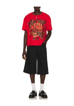 Ed Hardy Skull Roses Boxy Cropped Tee in Red. Size S. Also in M, L, XL/1X.