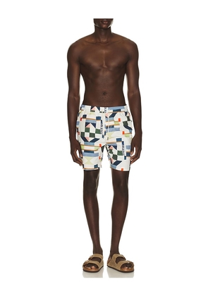 Scotch & Soda Printed Mid Length Swim Shorts in Blue. Size S. Also in M, L, XL/1X, XXL/2X.