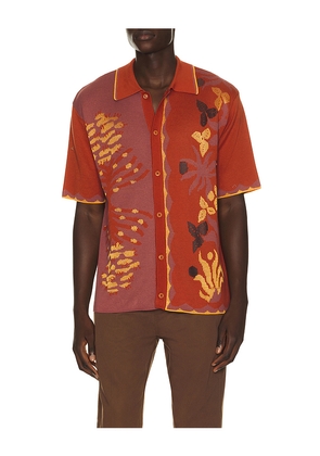 Scotch & Soda Knitted Jacquard Short Sleeve Shirt in Rust. Size S. Also in M, L, XL/1X, XXL/2X.