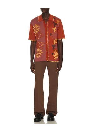 Scotch & Soda Knitted Jacquard Short Sleeve Shirt in Rust. Size S. Also in L, XXL/2X.