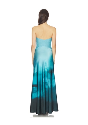 AMUR Cova Printed Gown in Blue. Size 0. Also in 2, 6.