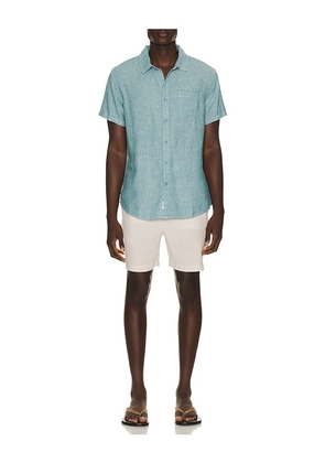 Vintage Summer Linen Button Down Shirt in Teal. Size S. Also in L, M, XL/1X, XXL/2X.