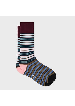 Paul Smith Navy and Green Mixed Stripe Socks Blue