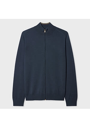 Paul Smith Steel Washable Wool Zip Cardigan Blue