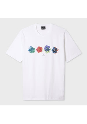 PS Paul Smith White 'Zine Floral' Organic-Cotton T-Shirt
