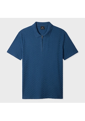 PS Paul Smith Mid Blue Textured Cotton Zip-Neck Polo Shirt