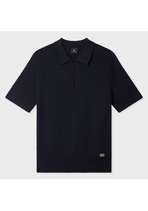 PS Paul Smith Navy Textured Cotton Knitted Polo Shirt Blue