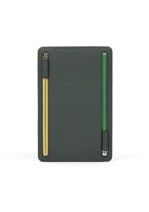 Smythson Multi-Zip Case In Panama In Slate Green