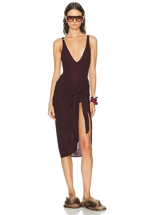 THE ATTICO High Slit Midi Dress in Dark Grapes - Burgundy. Size 42 (also in 40, 44).