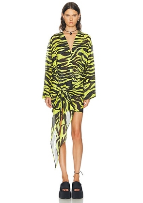 THE ATTICO Zebra Wrap Mini Dress in Black & Yellow - Yellow,Black. Size 36 (also in 38, 40, 42, 44).