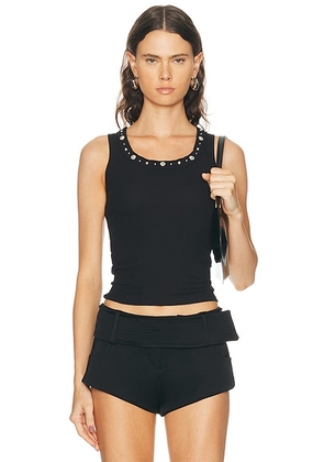 VERSACE Embroidered Tank Top in Black - Black. Size 38 (also in 36, 40, 42).