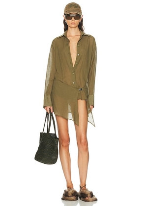 THE ATTICO Shirt Mini Dress in Military Green - Army. Size 44 (also in 36, 40, 42).