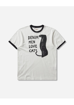 Men s 20/-Jersey Ringer T-Shirt (Denim Men Love Cats Scratch) White