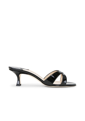 Manolo Blahnik Callamu 50 Patent Mule Sandal in Black - Black. Size 36.5 (also in 36, 37.5, 38, 39.5, 40).