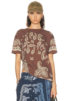 THE ATTICO Paisley T-Shirt in Dark Brown & Yellow - Brown. Size 44 (also in 36, 38, 40, 42).