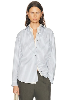 LESET Yoshi Stripe Classic Button Down Top in Sterling Stripe - Light Grey. Size S (also in XS, M, L).