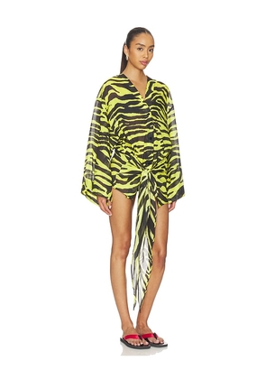 THE ATTICO Zebra Wrap Mini Dress in Yellow,Black. Size 36. Also in 38, 40, 42, 44.
