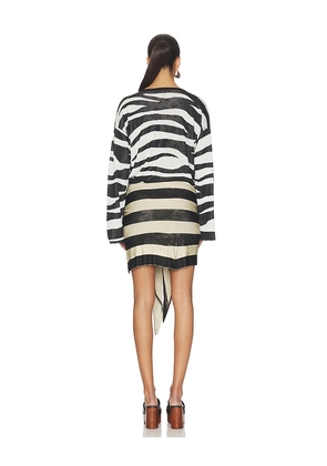 THE ATTICO Zebra V Neck Mini Dress in Black,White. Size 36. Also in 38, 44.