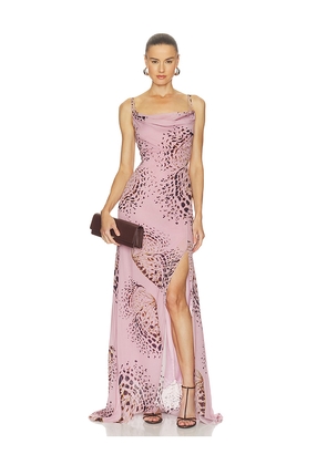 Blumarine Print Cowl Neck Dress in Rose. Size 36. Also in 38, 40.