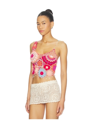 Free People Fiorella Crochet Tank in Pink,Orange. Size XS. Also in L, M, S, XL.