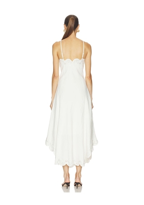 SIMKHAI Gillian Embroidered Linen Midi Dress in White. Size 0. Also in 6, 8.