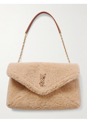 SAINT LAURENT - Cassandre Leather-trimmed Shearling Shoulder Bag - Neutrals - One size