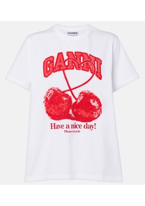 Ganni Logo embellished cotton jersey T-shirt