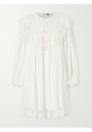 RIXO - Inez Floral-embroidered Lace-trimmed Cotton Mini Dress - White - UK 6,UK 8,UK 10,UK 12,UK 14,UK 16,UK 18,UK 20