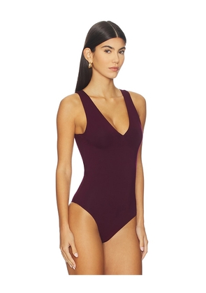 SANS FAFF Plunge V Bodysuit in Wine. Size M. Also in XS, L.
