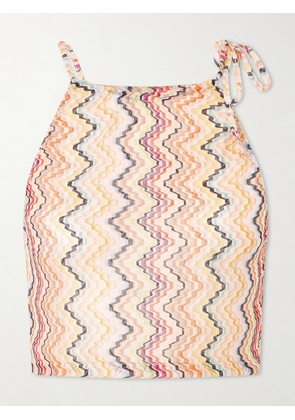 Missoni - Cropped Gathered Striped Mesh Halterneck Top - Orange - IT36,IT38,IT40,IT42,IT44,IT46,IT48