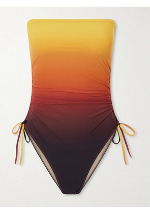 Lido - Sessantadue Strapless Ruched Dégradé Swimsuit - Orange - x small,small,medium,large,x large