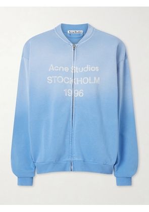 Acne Studios - Fiah Garment-dyed Printed Cotton-blend Jersey Zip-up Sweatshirt - Blue - x small,small,medium,large,x large