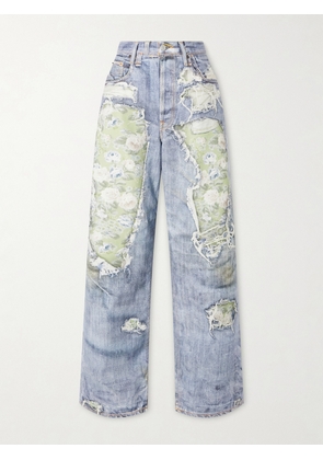 Acne Studios - 1981 Denim Rose Printed Cotton Mid-rise Wide-leg Jeans - Blue - xx small,x small,small,medium,large,x large