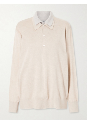 Acne Studios - Layered Silk-blend Polo Sweater - Neutrals - xx small,x small,small,medium,large