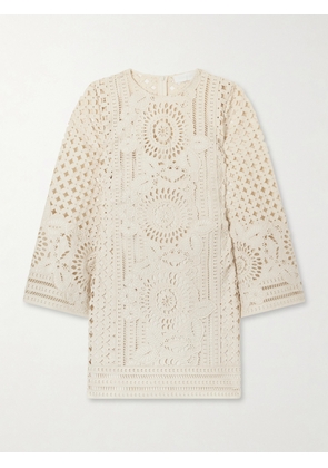 Zimmermann - Indra Broderie Anglaise Cotton Mini Dress - Neutrals - 00,0,1,2,3,4