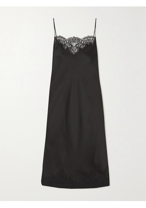 Stella McCartney - Lace-trimmed Satin Midi Dress - Black - IT36,IT38,IT40,IT42,IT44,IT46,IT48,IT50
