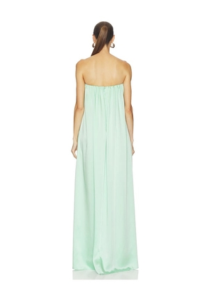 SEROYA Monique Satin Maxi Dress in Teal. Size XXS. Also in XS, S, M.