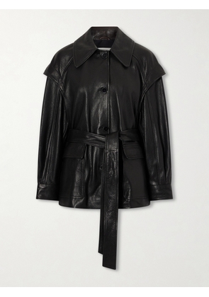 Nour Hammour - Perrin Belted Textured-leather Jacket - Black - x small,small,medium,large,x large