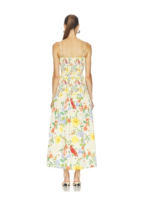 Verandah Smocked Cotton Satin Maxi Dress in Ivory. Size XS. Also in L, M, S, XL.