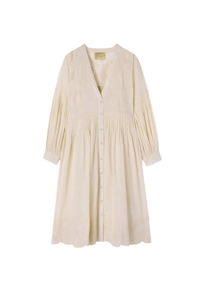MOMONÌ embroidered micro-pleated midi dress - Neutrals