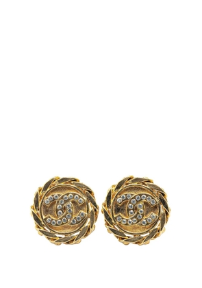 CHANEL Pre-Owned 1980-1990 Gold Plated CC Rhinestones Clip on Earrings costume earrings