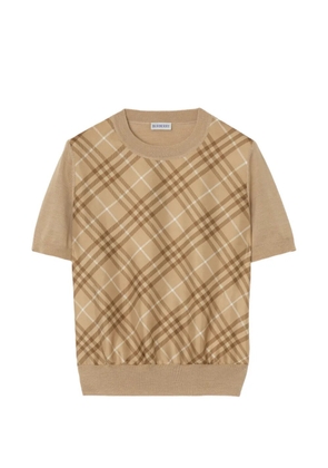 Burberry Check-panel wool-silk T-shirt - Neutrals