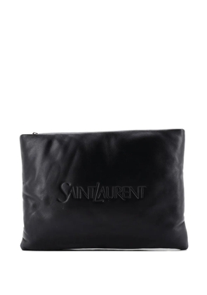 Saint Laurent Pre-Owned Logo Puffy Pouch Embossed Leather Large clutch bag - Black