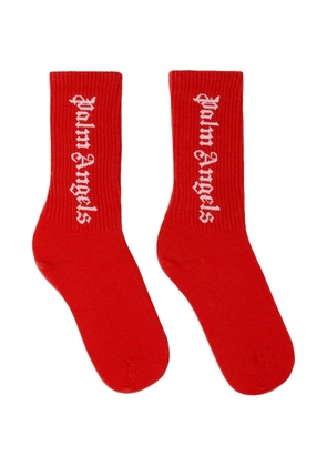 Palm Angels logo-intarsia ribbed-knit socks - Red