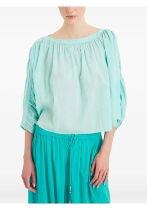 Antik Batik Fruti ruched-sleeve boat-neck top - Blue