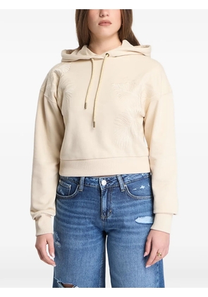 GUESS USA leaf-embroidered drawstring hoodie - Neutrals