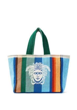Versace striped cotton-terry jacquard tote bag - Blue